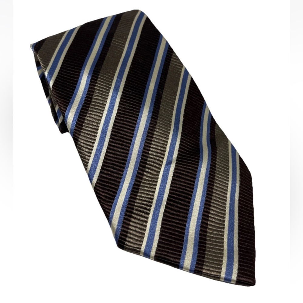 Donald J. Trump Signature Collection Brown and Blue Silk StripeTie EUC